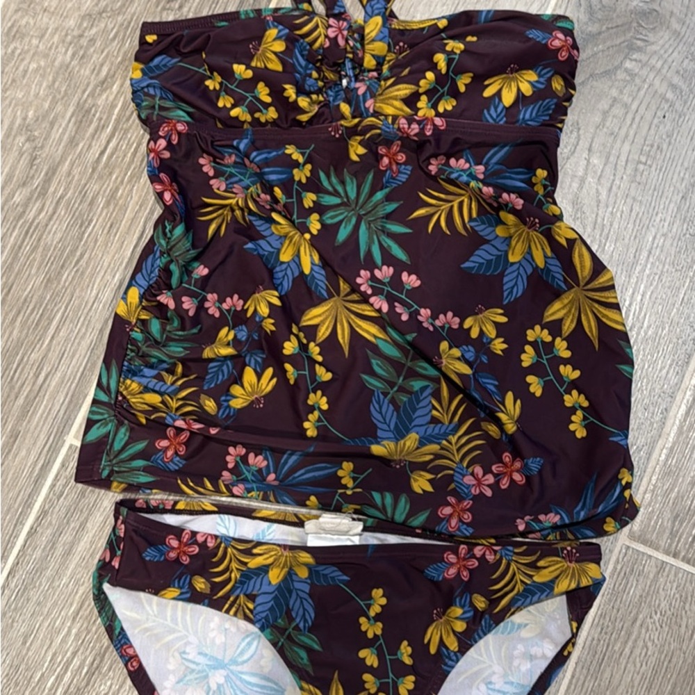 Motherhood Maternity Floral Bikini - Brown, Yellow, Blue